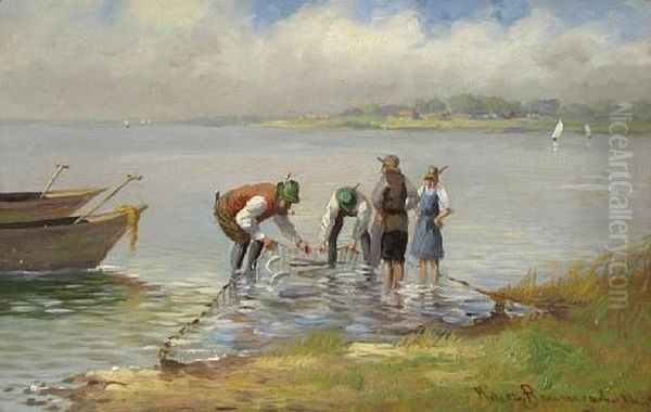 A Fisherman With His Net Oil Painting by Carl Mueller-Baumgarten