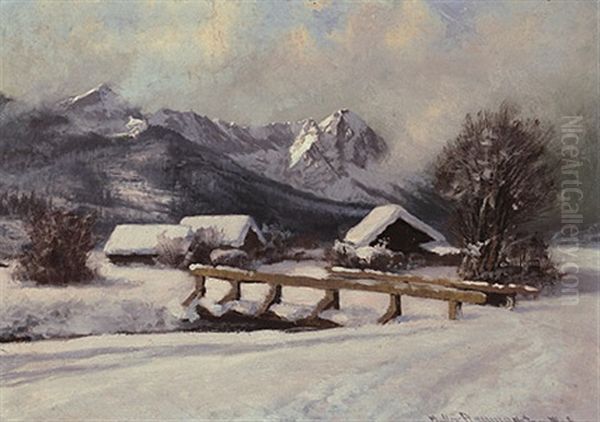 Verschneite Allgauer Landschaft Im Sonnigen Licht Oil Painting by Carl Mueller-Baumgarten