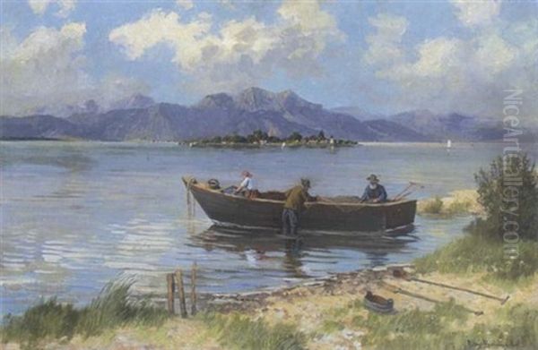 Fischer Am Chiemsee Oil Painting by Carl Mueller-Baumgarten