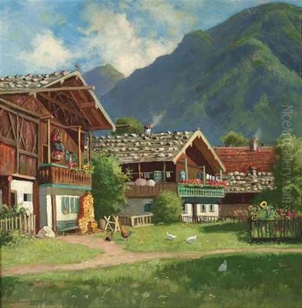 Alpenlandische Dorfszenerie Oil Painting by Carl Mueller-Baumgarten