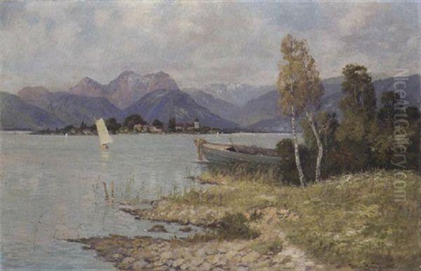 Blick Auf Die Fraueninsel Im Chiemsee Oil Painting by Carl Mueller-Baumgarten