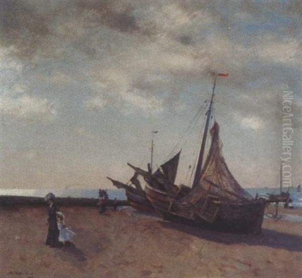 Strandszene Oil Painting by Adolf Leonhard Mueller-Cassel