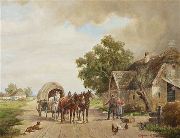 Encounter In The Street Oil Painting by Ludwig Mueller-Cornelius