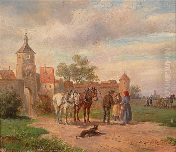 Encounter Outside The Town Oil Painting by Ludwig Mueller-Cornelius