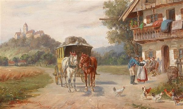 The Post Coach Stops Oil Painting by Ludwig Mueller-Cornelius