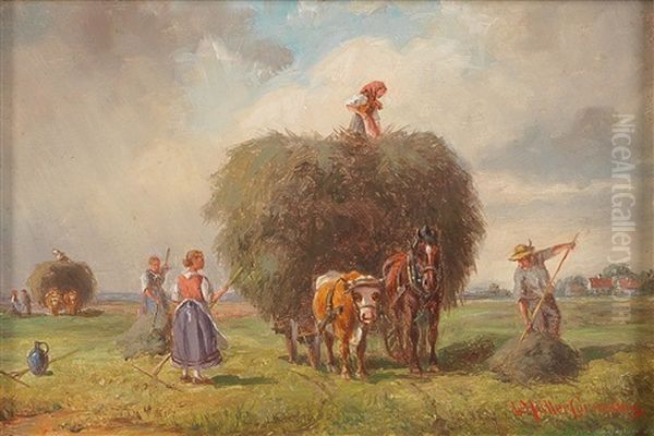 Haymaking Oil Painting by Ludwig Mueller-Cornelius