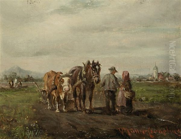 Unterhaltung Auf Der Landstrase Oil Painting by Ludwig Mueller-Cornelius