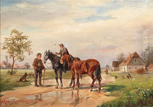 Encounter In The Countryside Oil Painting by Ludwig Mueller-Cornelius