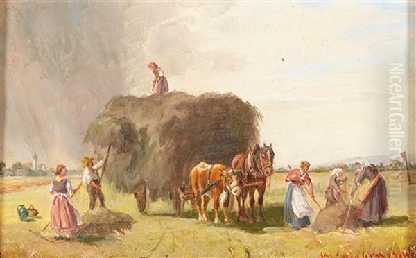 Haymaking Oil Painting by Ludwig Mueller-Cornelius