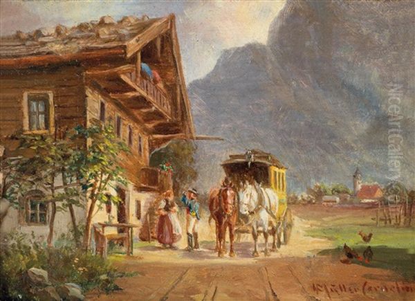 Arrival Of The Post Coach Oil Painting by Ludwig Mueller-Cornelius