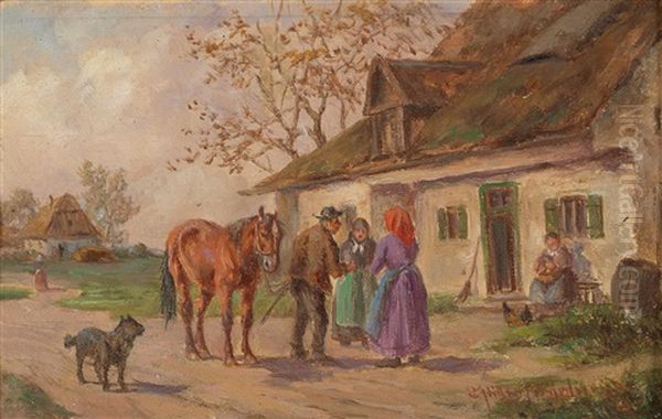 Plausch Am Lande Oil Painting by Ludwig Mueller-Cornelius