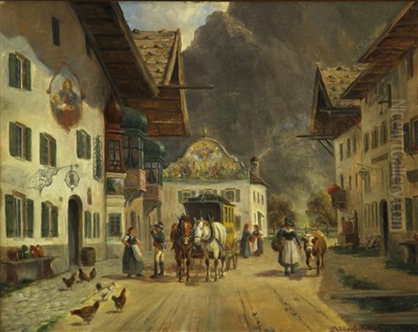 A Village In The Alps Oil Painting by Ludwig Mueller-Cornelius