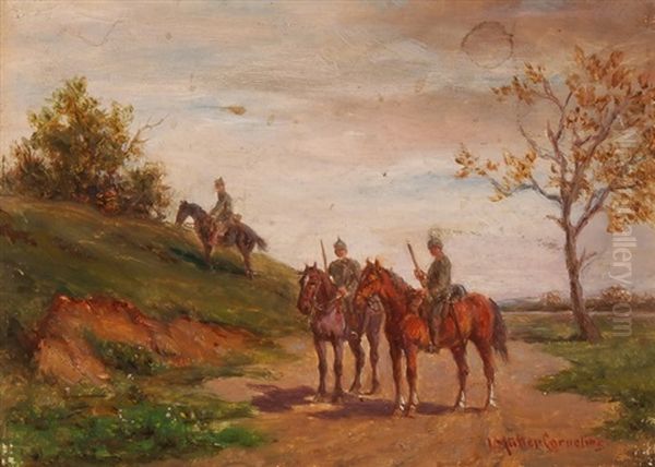 Drei Soldaten Zu Pferd Oil Painting by Ludwig Mueller-Cornelius