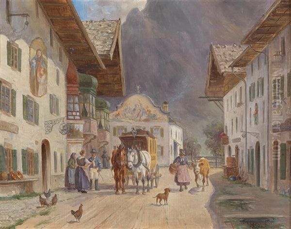 Postkutsche In Mittenwald Oil Painting by Ludwig Mueller-Cornelius