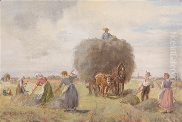 Bei Der Heuernte Oil Painting by Ludwig Mueller-Cornelius