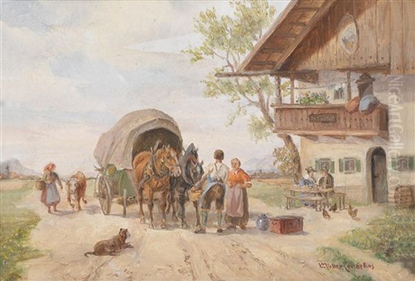 Rast Der Kutsche Vor Dem Gasthof Oil Painting by Ludwig Mueller-Cornelius