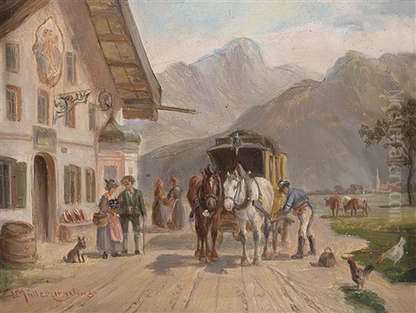 Die Post Von Schliersee Oil Painting by Ludwig Mueller-Cornelius