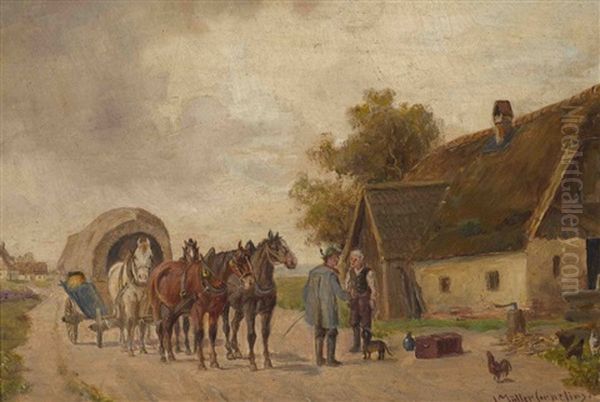 Begegnung Auf Der Dorfstrase Oil Painting by Ludwig Mueller-Cornelius