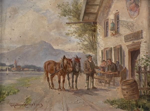 Rast Vor Dem Wirtshaus Oil Painting by Ludwig Mueller-Cornelius