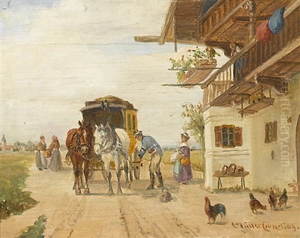 Kutsche Vor Einem Bauernhaus Oil Painting by Ludwig Mueller-Cornelius