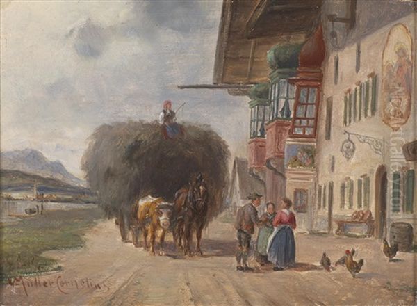 Plausch Vor Dem Wirtshaus Oil Painting by Ludwig Mueller-Cornelius