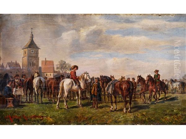 Reiter Bei Der Rast Oil Painting by Ludwig Mueller-Cornelius