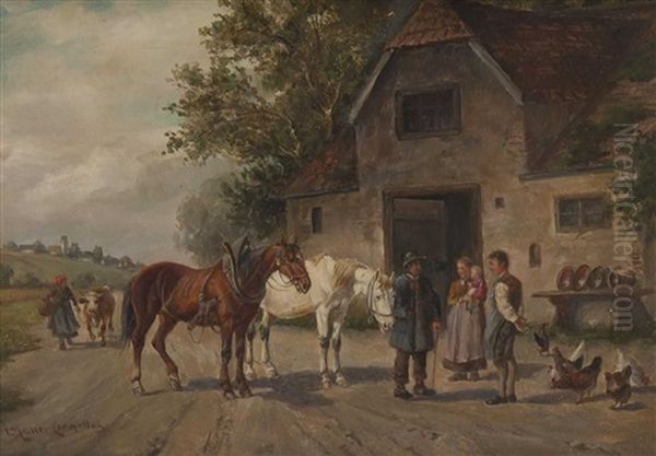 Unterhaltung Auf Der Dorfstrase Oil Painting by Ludwig Mueller-Cornelius