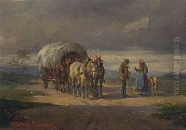 Begegnung Auf Der Landstrase Oil Painting by Ludwig Mueller-Cornelius