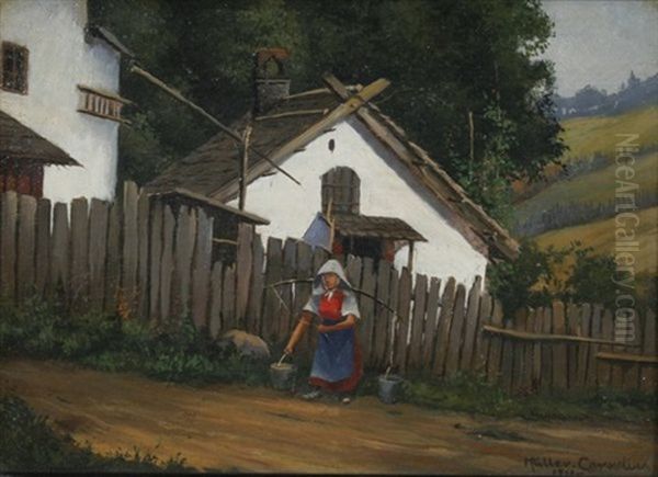 Bauerin Beim Wasserholen Oil Painting by Ludwig Mueller-Cornelius