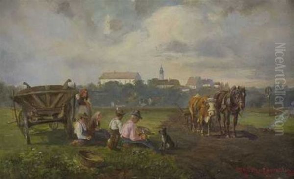 Rastende Bauern Vor Dachau Oil Painting by Ludwig Mueller-Cornelius