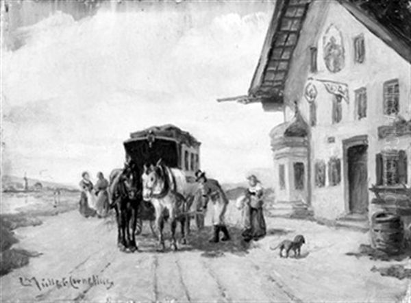 Postkutsche Vor Dem Wirtshaus Oil Painting by Ludwig Mueller-Cornelius