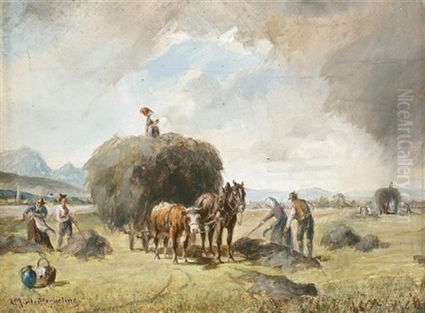 Die Heuernte Oil Painting by Ludwig Mueller-Cornelius