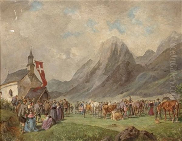 Bergmesse Auf Einer Schweizer Hochalm Oil Painting by Ludwig Mueller-Cornelius