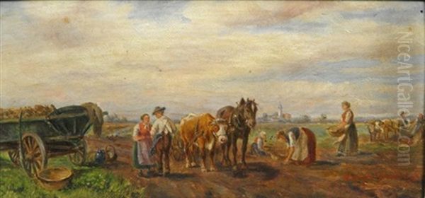 Auf Dem Felde (+ Auf Der Dorfstrase; 2 Works) Oil Painting by Ludwig Mueller-Cornelius