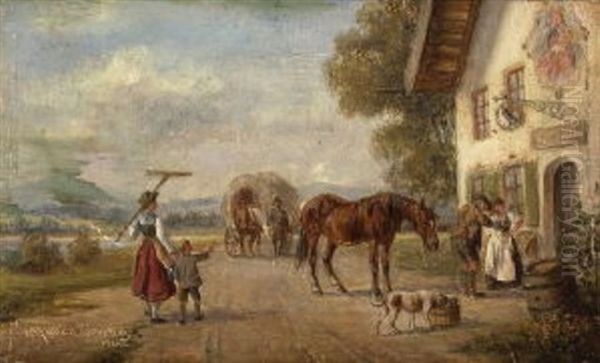 Vor Dem Wirtshaus Oil Painting by Ludwig Mueller-Cornelius