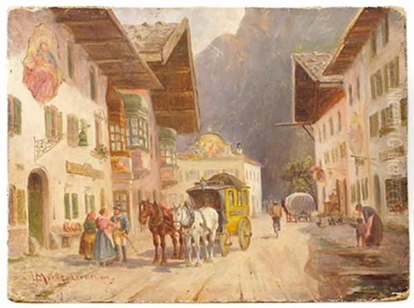 Ankunft Der Postkutsche In Mittenwald, Oberbayern Oil Painting by Ludwig Mueller-Cornelius