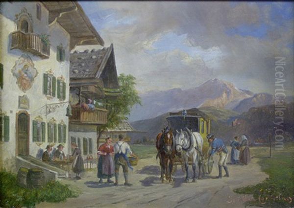 Alpine Village Oil Painting by Ludwig Mueller-Cornelius