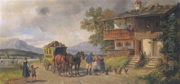 Ankunft Der Postkutsche Oil Painting by Ludwig Mueller-Cornelius