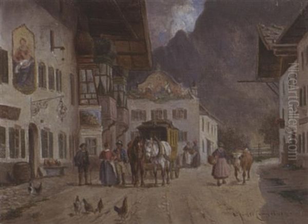 Postkutsche Vor Einem Gasthaus Oil Painting by Ludwig Mueller-Cornelius