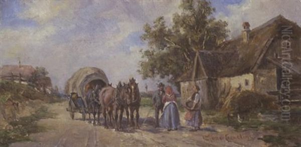 Pferdegespann Vor Einem Bauernhof Oil Painting by Ludwig Mueller-Cornelius