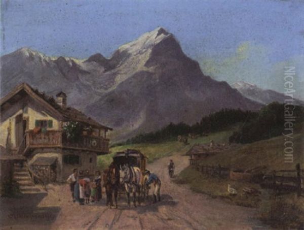 Postkutsche Auf Einer Gebirgsdorfstrase Oil Painting by Ludwig Mueller-Cornelius