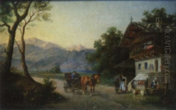 Kutsche Vor Bauernhaus Oil Painting by Ludwig Mueller-Cornelius