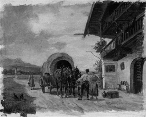 Halt Vor Dem Gasthaus Oil Painting by Ludwig Mueller-Cornelius