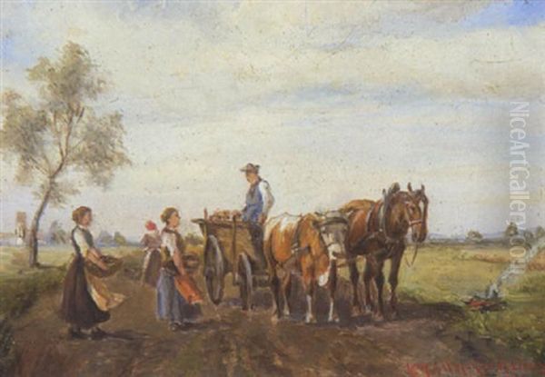 Die Kartoffelernte Oil Painting by Ludwig Mueller-Cornelius