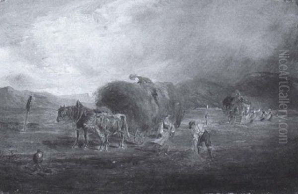 Heuernte Bei Aufziehendem Gewitter Oil Painting by Ludwig Mueller-Cornelius