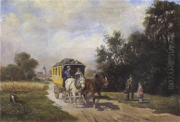 Postkutsche Vor Einem Dorf Oil Painting by Ludwig Mueller-Cornelius