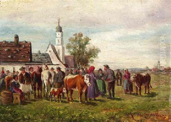 Viehmarkt Vor Der Stadt Oil Painting by Ludwig Mueller-Cornelius