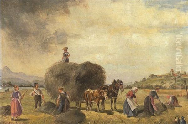 Heuernte Im Voralpenland Oil Painting by Ludwig Mueller-Cornelius