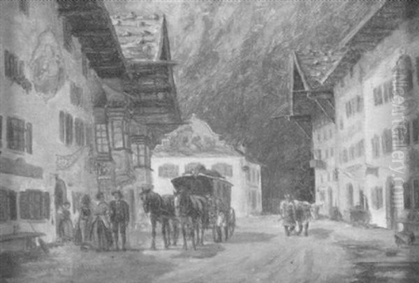 Halt Der Postkutsche In Einem Bayrischen Dorf Oil Painting by Ludwig Mueller-Cornelius