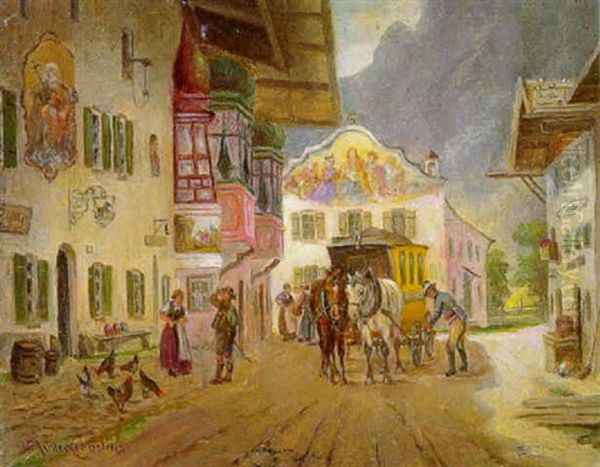 Halt Der Postkutsche In Mittenwald Oil Painting by Ludwig Mueller-Cornelius